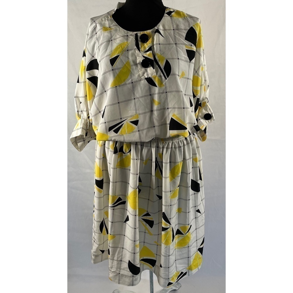 80’s Vintage ‘Kasper for A.S.L.’ Geometric Print Multicolor Midi Dress - Picture 4 of 11